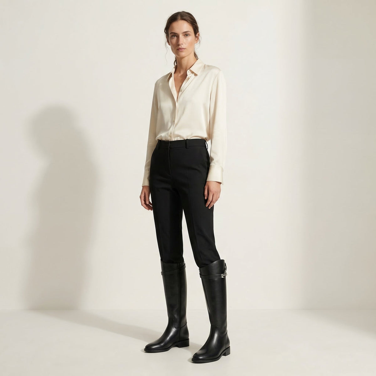 Women's Elegant Leather Knee High Buckle Strap Boots