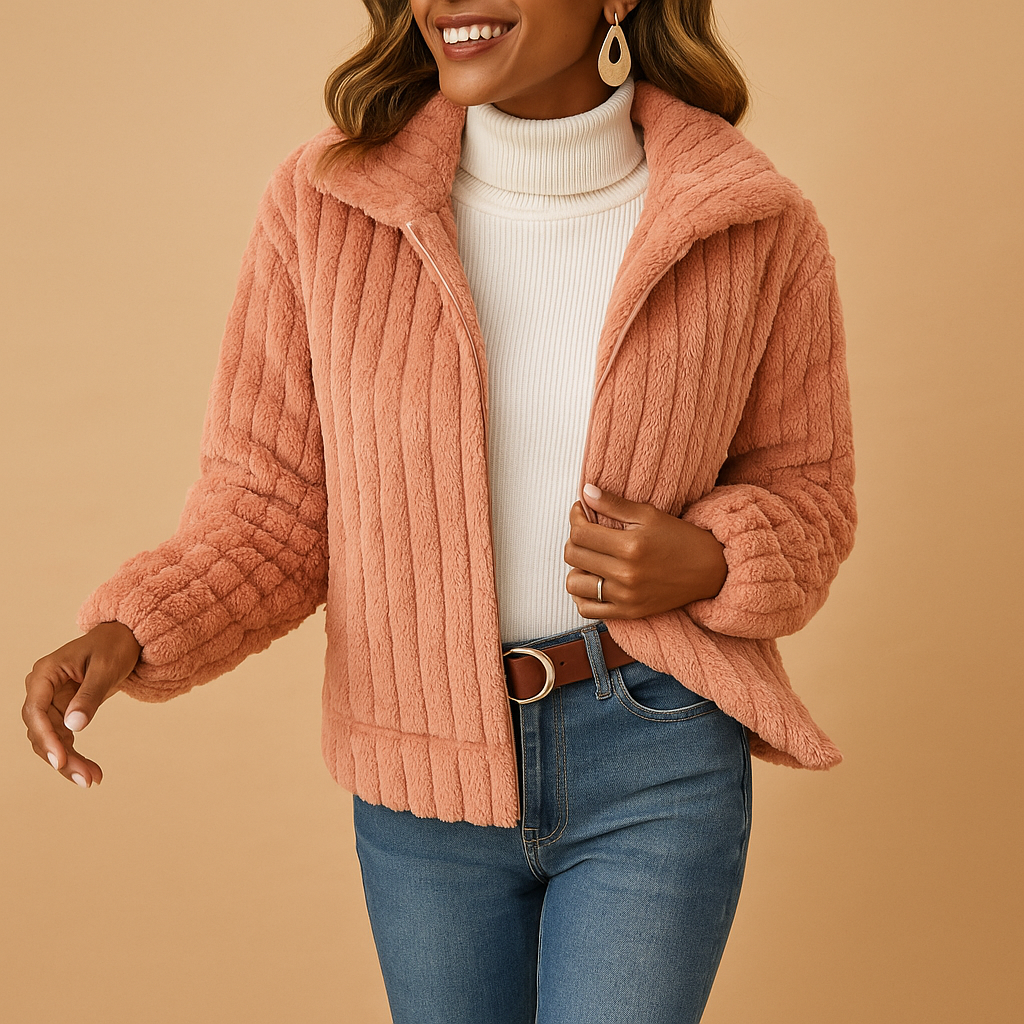 Warm Women's Fleece Coat with High Neck