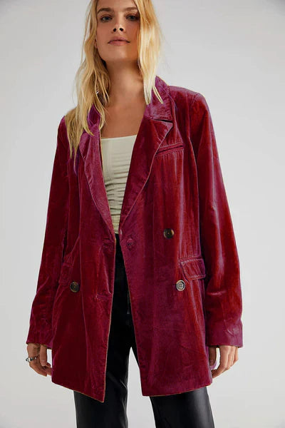 Women's Elegant Button Front Velvet Coat