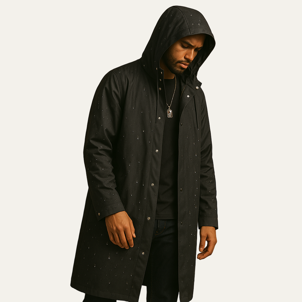 Waterproof Long Hooded Mens Rain Jacket