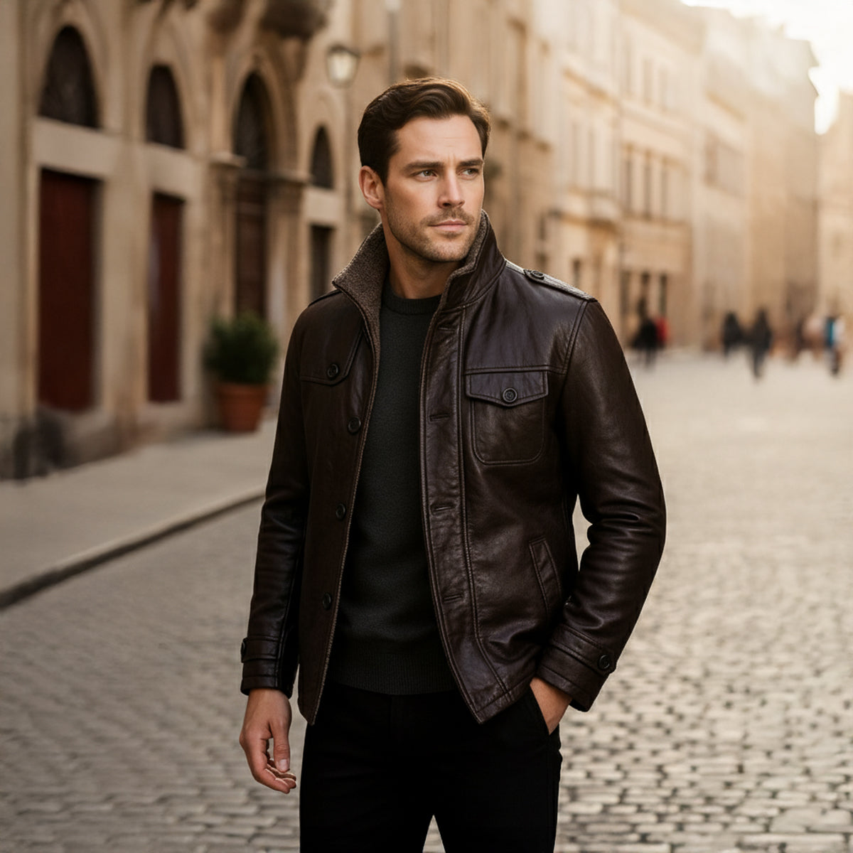 Men's Genuine Leather Biker Jacket - Thermal Fleece Lined Coat