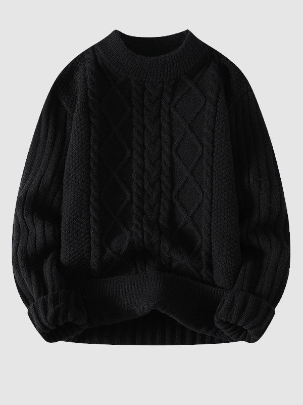 Warm Mens Chunky Knit Crew Sweater