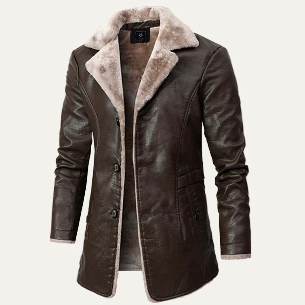 Men's Faux Leather Shearling Parka Coat