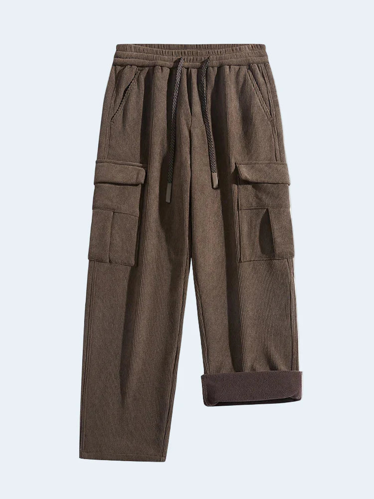 Cozy Corduroy Pants Men's Fleece Lined Straight Leg