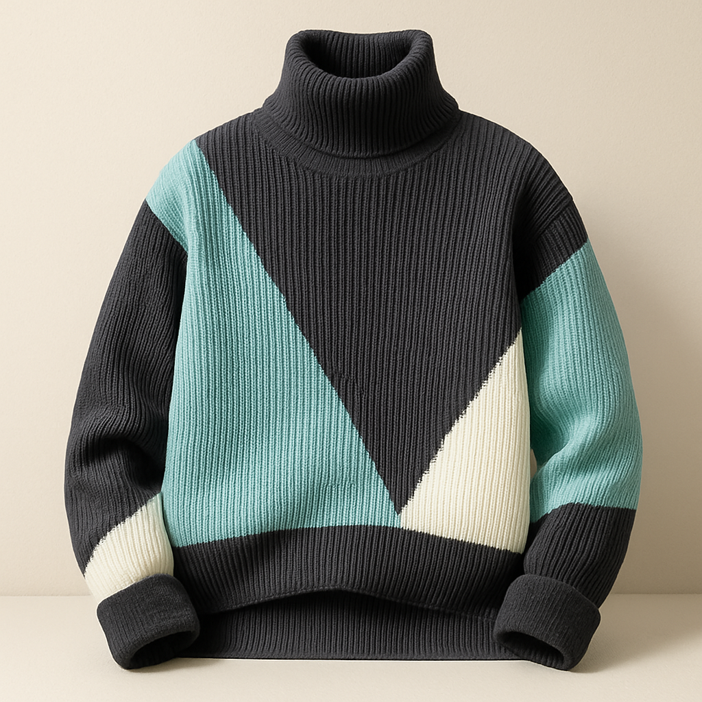 Warm Colour Block Crew Neck Sweaters for Men