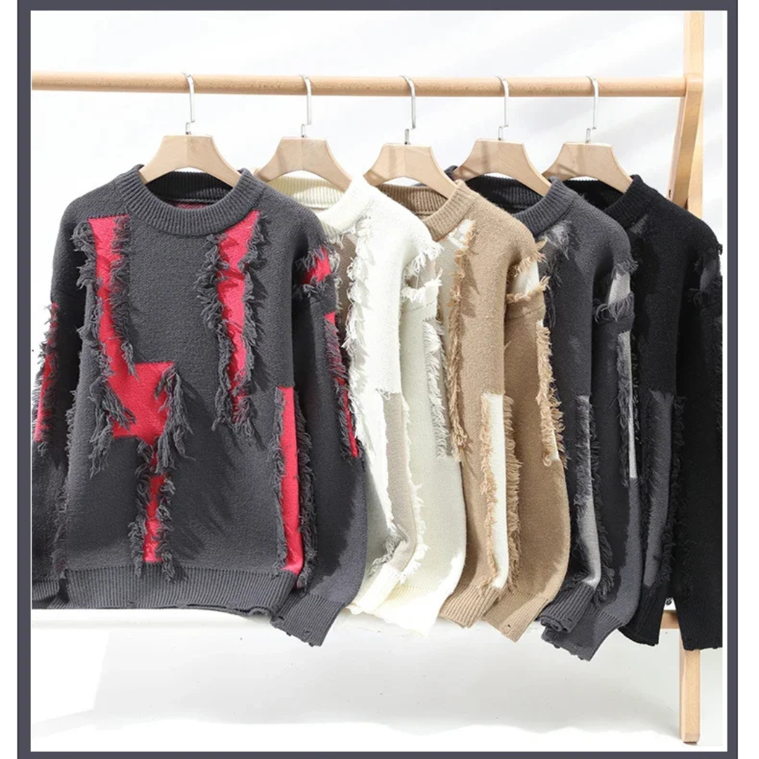 Trendy Mens Ripped Crew Neck Sweater