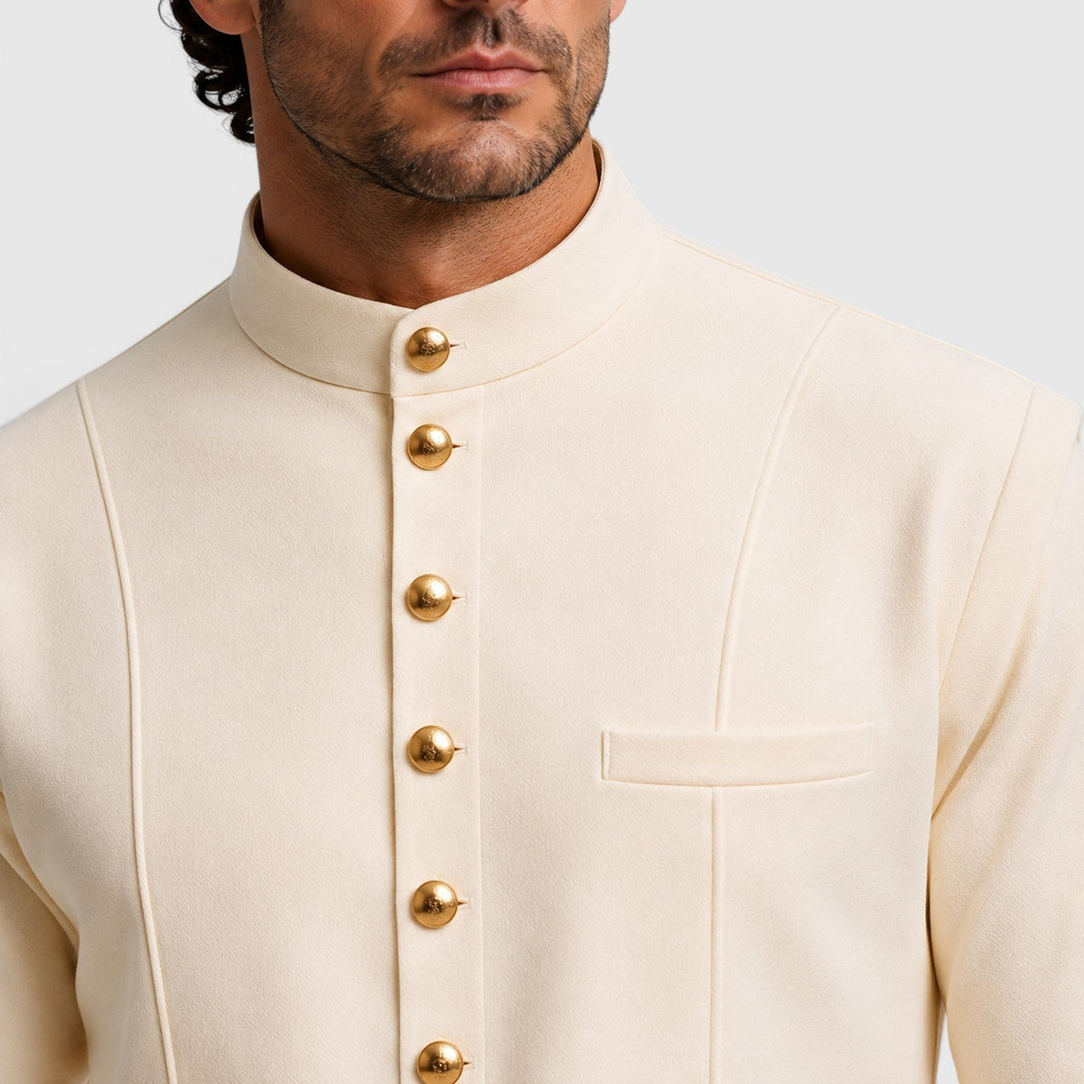 Men's Modern Mandarin Collar Two-Piece Set with Wide-Leg Trousers