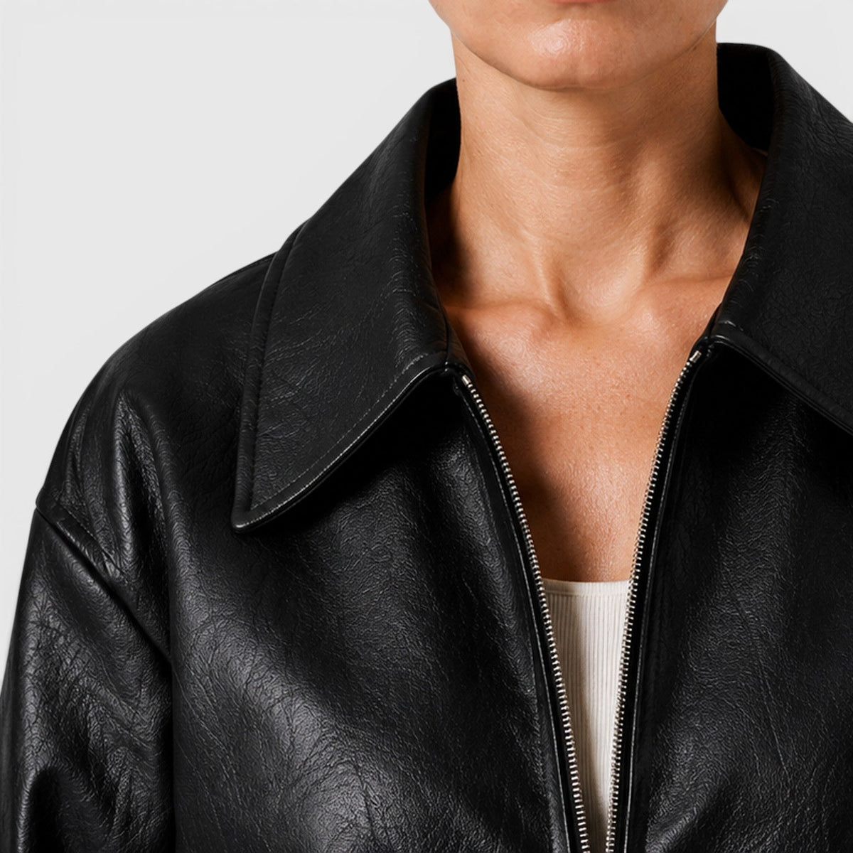 Women's Stylish Leather Zip Jacket with Pockets