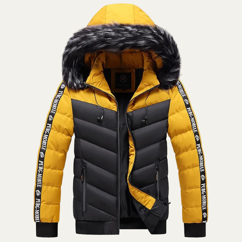 Men's Black White Padded Hooded Parka Jacket
