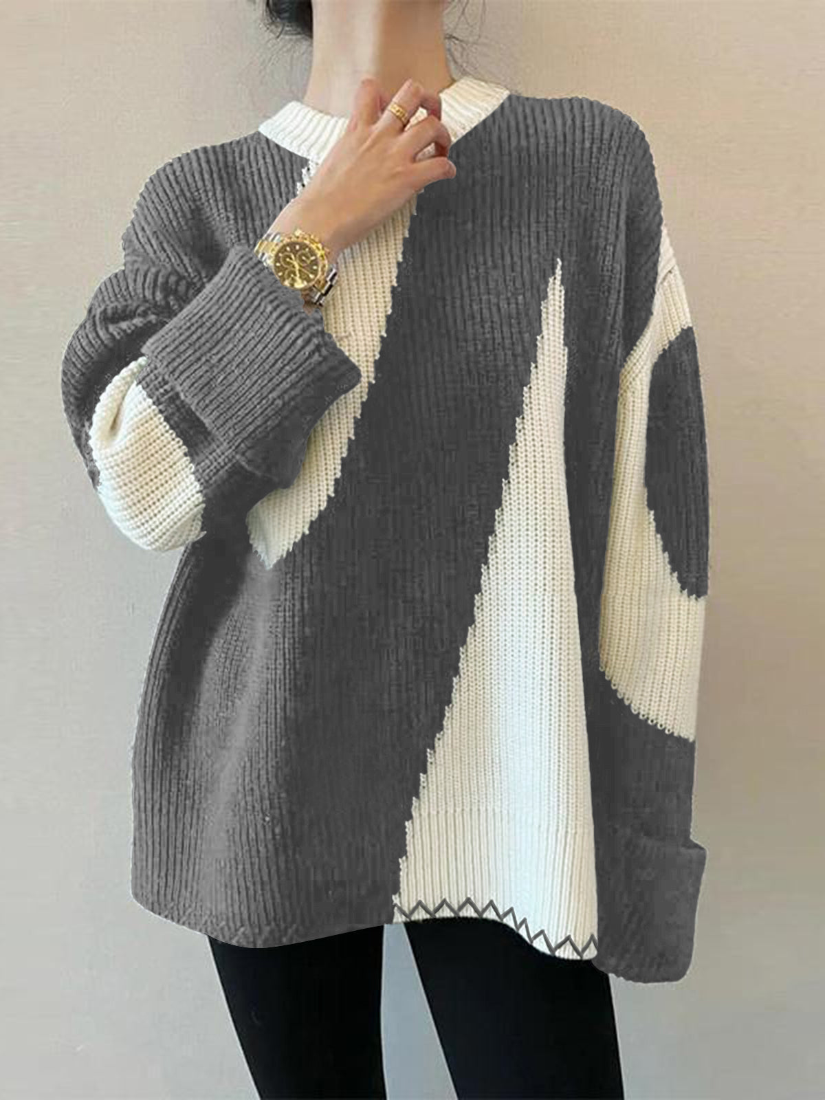 Large Animal Print Crew Neck Sweater for Women