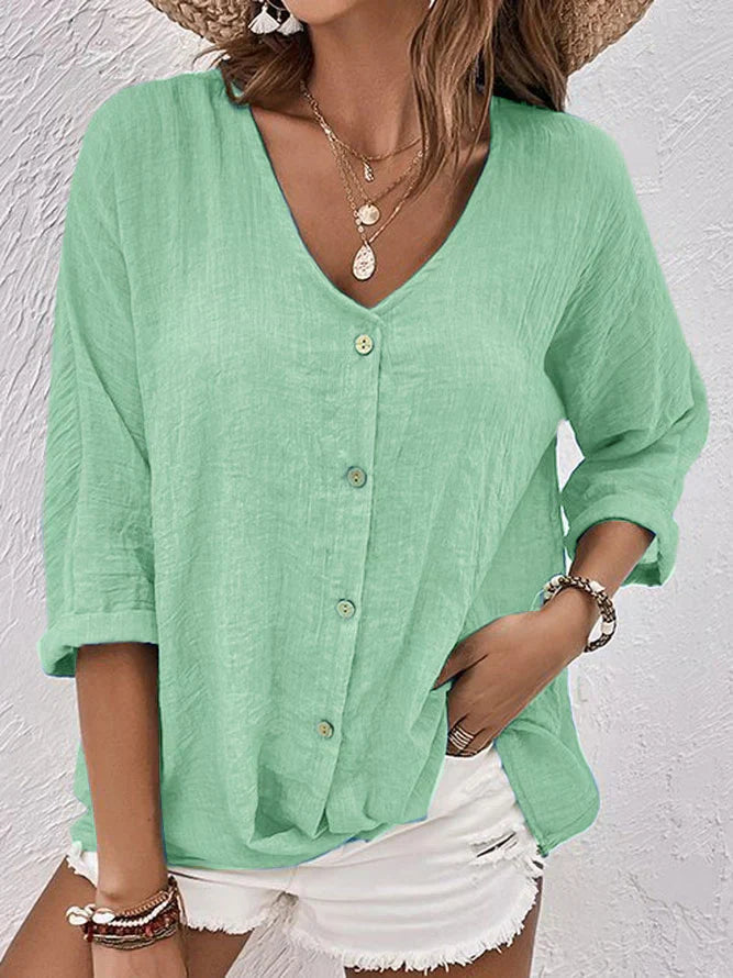 Elegant Ladies Linen V Neck Shirt