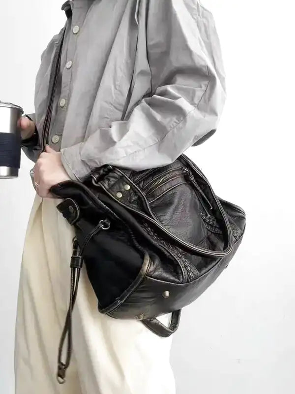 Durable Leather School Backpack with Strong Strap