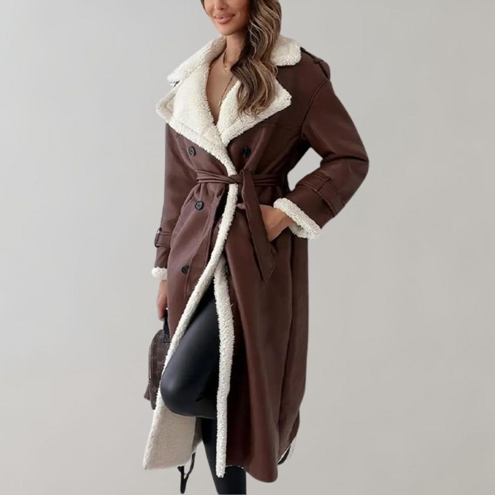 Warm Ladies Real Leather Winter Trench Coat