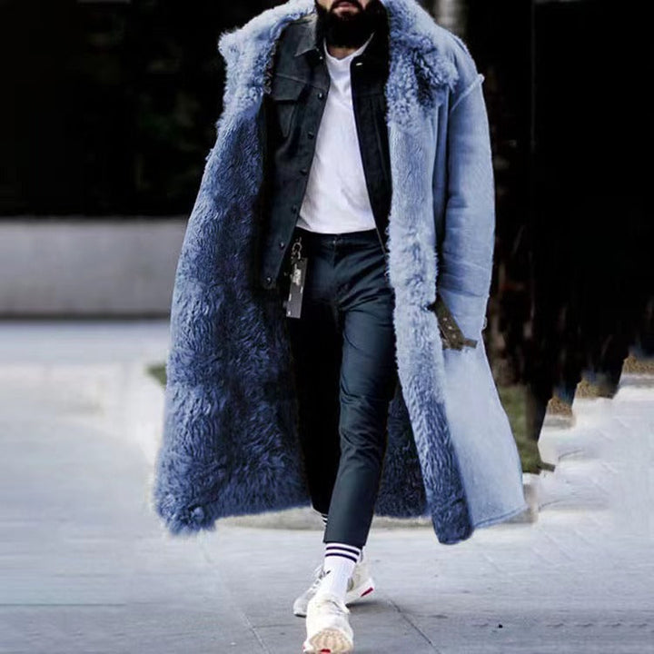 Warm Mens Parka Coat with Faux Fur Hood
