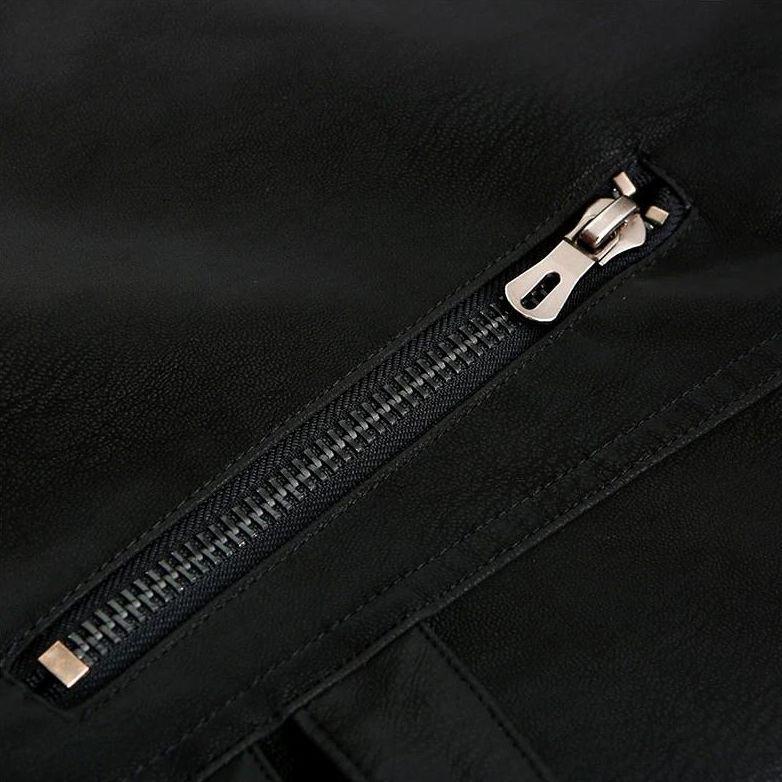 Biker Style Leather Jacket with Striped Details