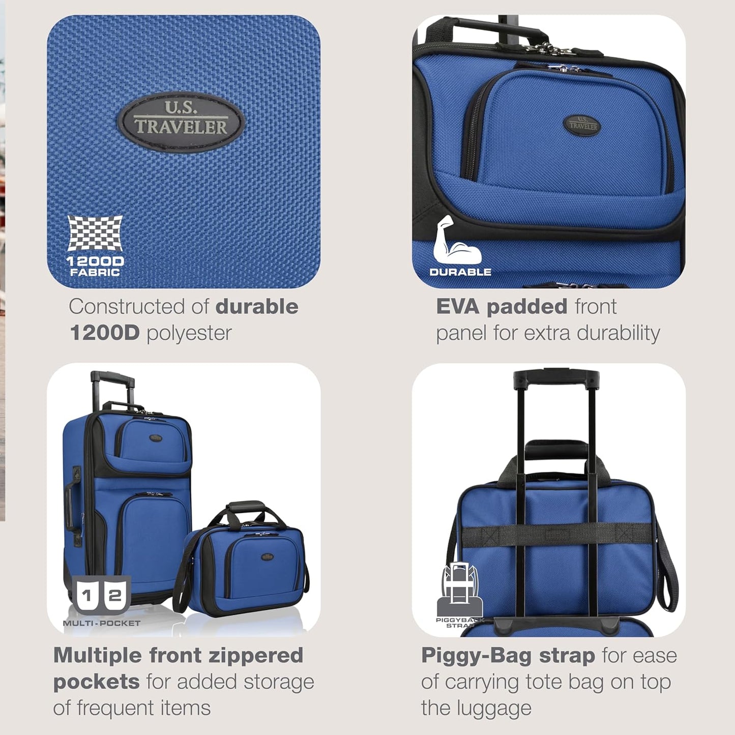 Compact 2-Piece Lightweight Carry-On Luggage Set with Spinner Wheels