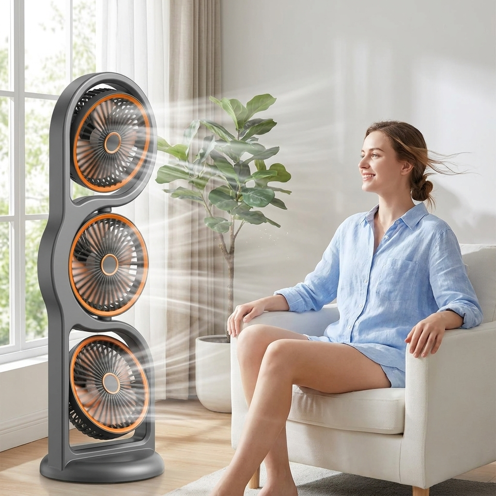Unisex Portable Fan – 3-Head USB Rechargeable, 5 Speeds for Ultimate Comfort