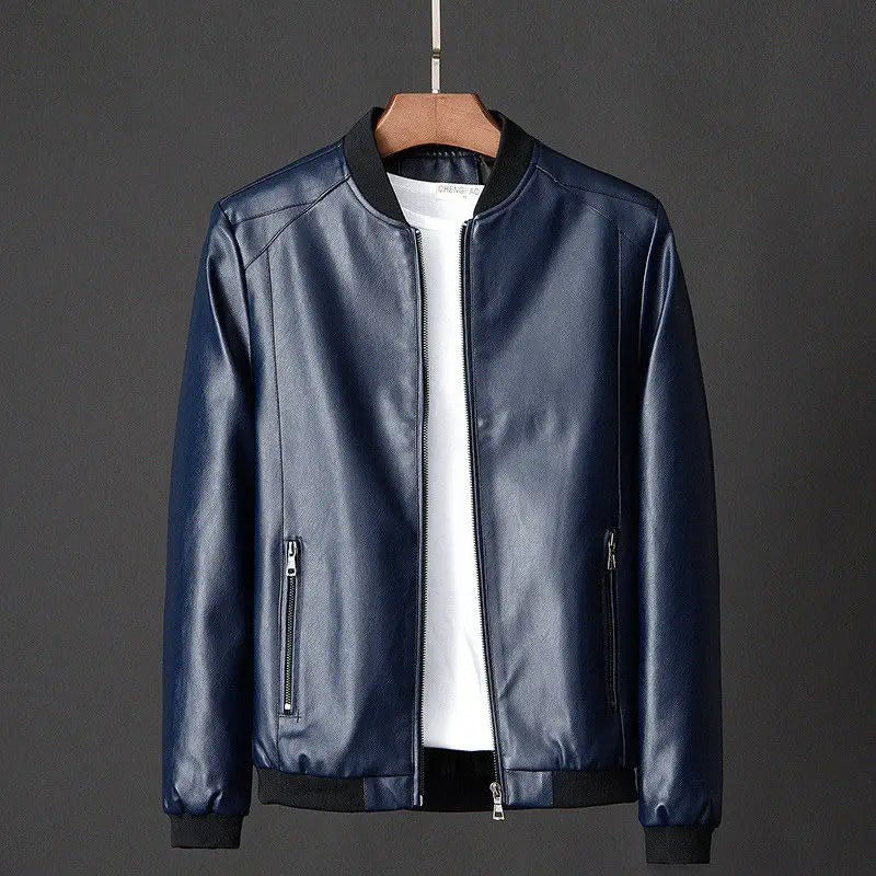 Classic Mens Leather Biker Jacket with Pocket