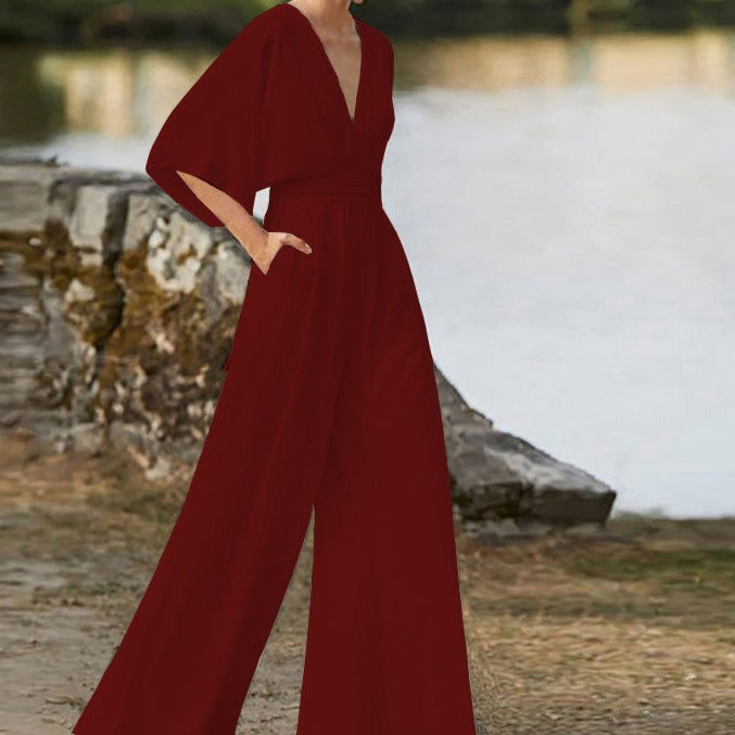 Women's V-Neck Jumpsuit Elegant Design
