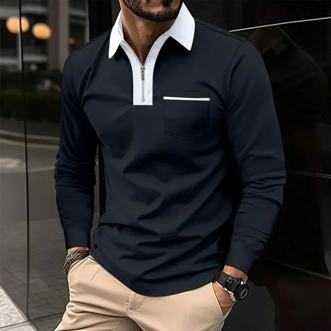Classic Polo Shirt with Zip Up Collar