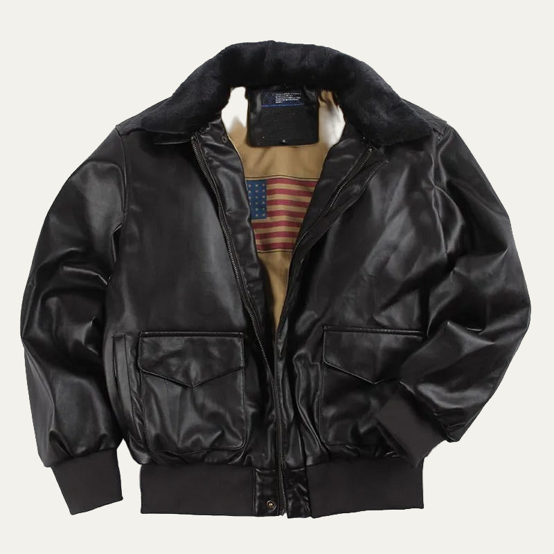 Men's Synthetic Leather Biker Jacket with Faux Fur Collar