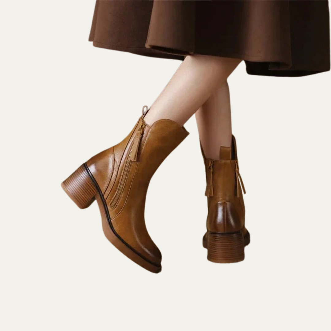 Ladies Comfortable Block Heel Leather Boots