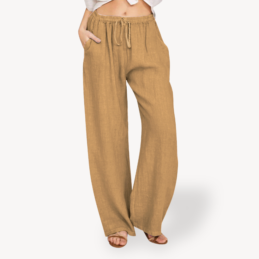Relaxed Fit Linen Drawstring Trousers for Women