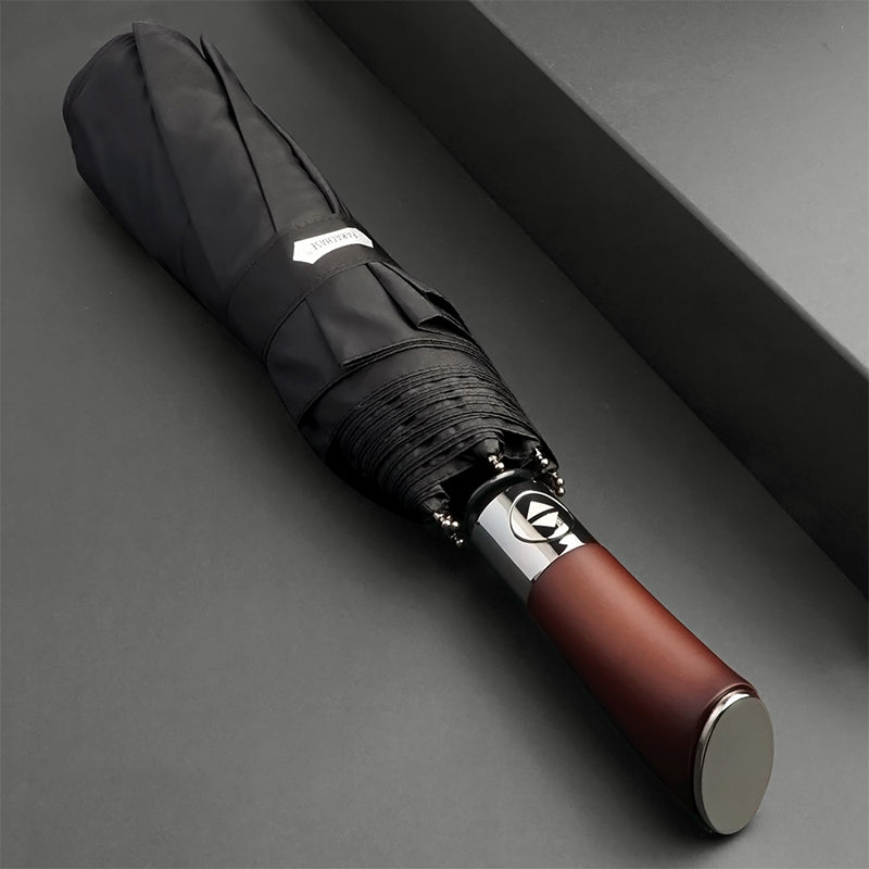 Portable Stormproof Umbrella With Wooden Handle - OutfitLondon