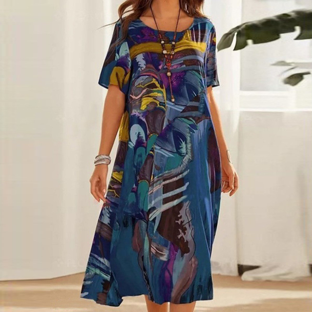 Fashionable Print Knee Length Sundress - OutfitLondon