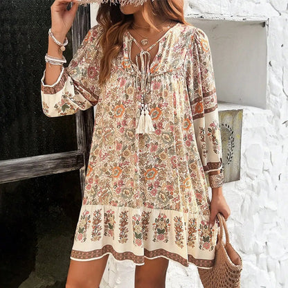 Trendy Floral V Neck Summer Dress