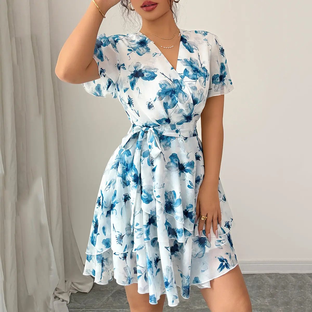 Trendy Floral Belted Summer Dress