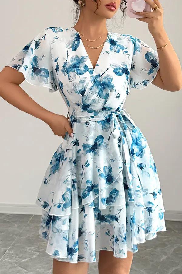 Trendy Floral Belted Summer Dress - OutfitLondon