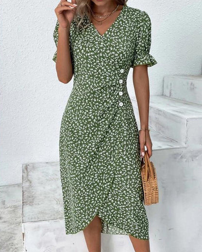 Beautiful Flower V Neck Wrap Dress