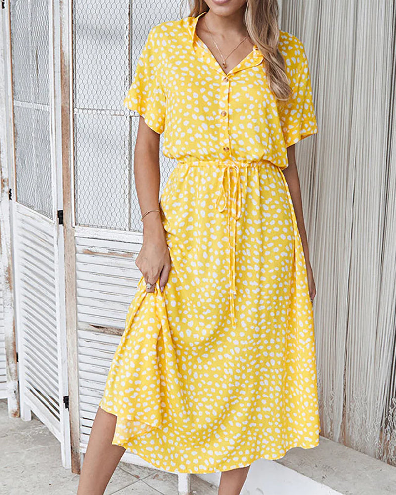 Chic V-Neck Spot Summer Dress for Ladies