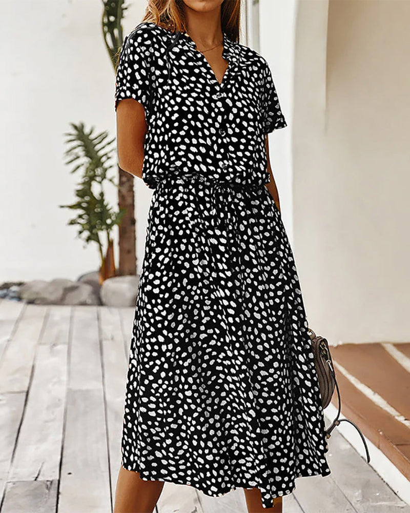 Chic V-Neck Spot Summer Dress for Ladies