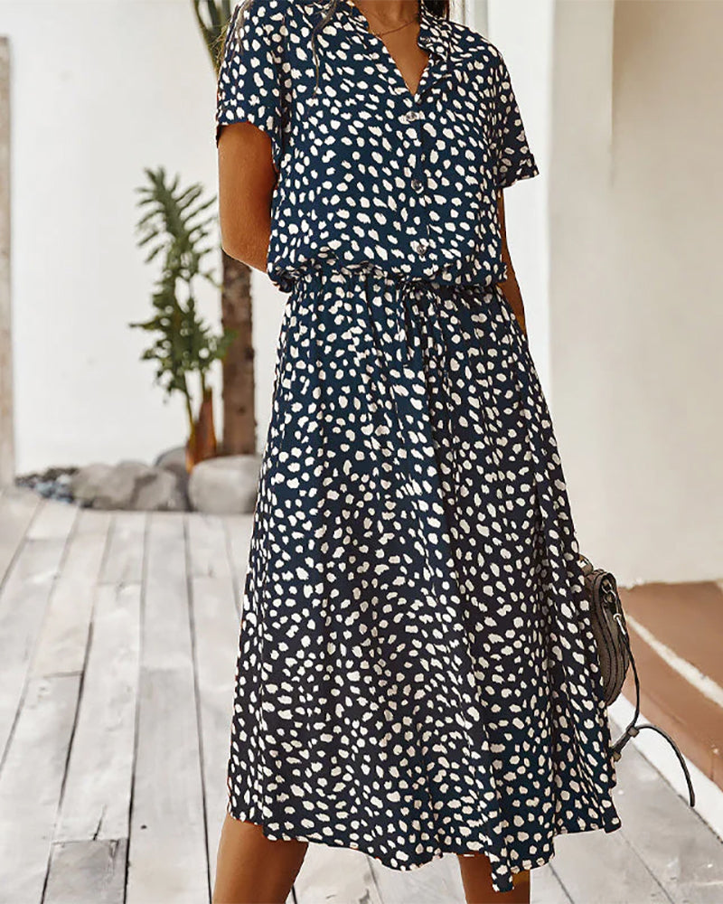 Chic V-Neck Spot Summer Dress for Ladies