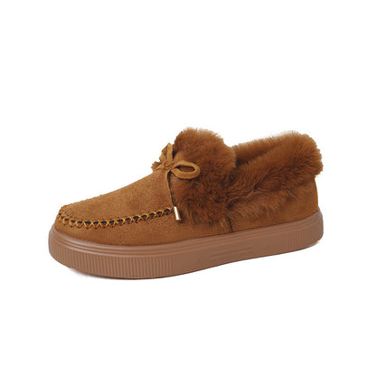Suede Warm Flat Slip on Snow Boots Faux Fur Lined Loafer Shoes