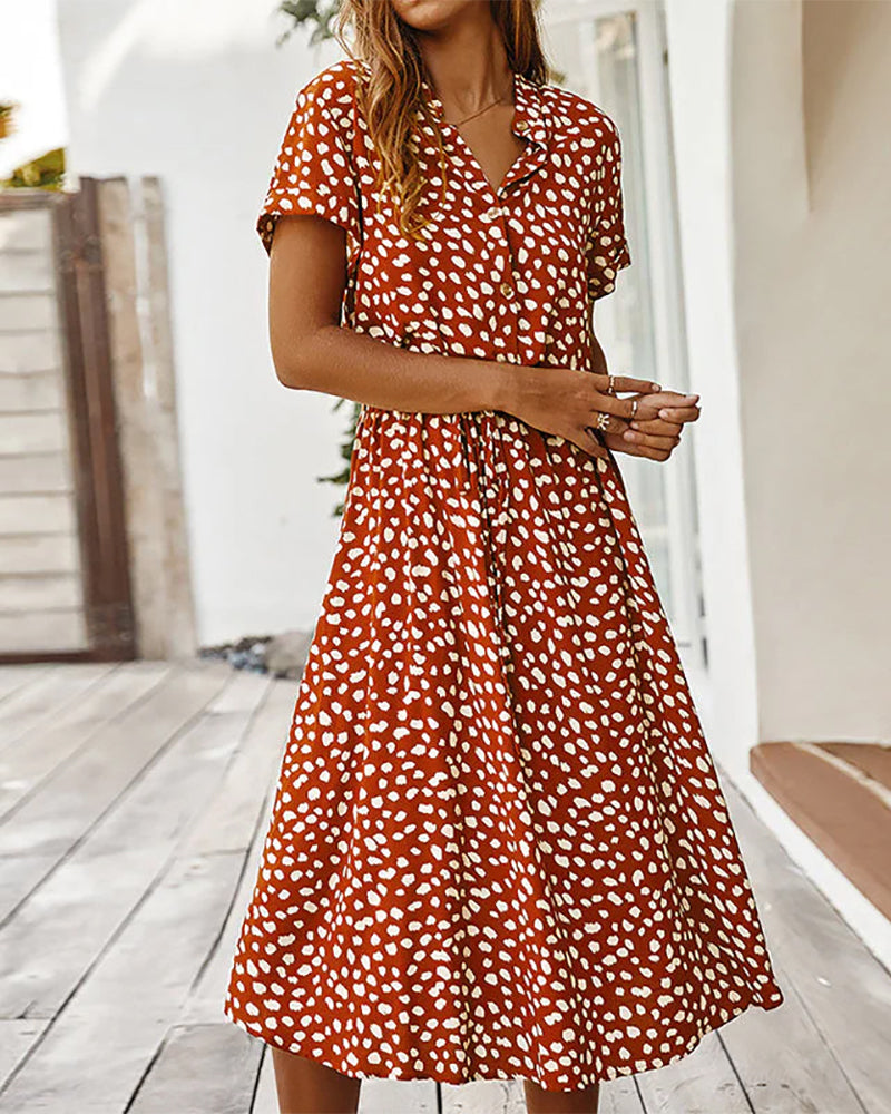 Chic V-Neck Spot Summer Dress for Ladies