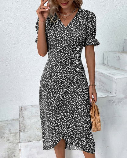 Beautiful Flower V Neck Wrap Dress