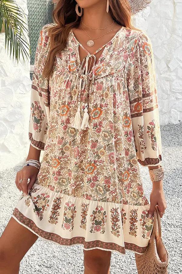 Trendy Floral V Neck Summer Dress