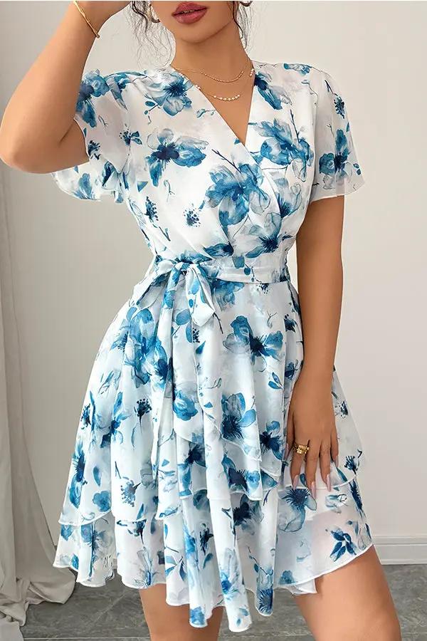 Trendy Floral Belted Summer Dress
