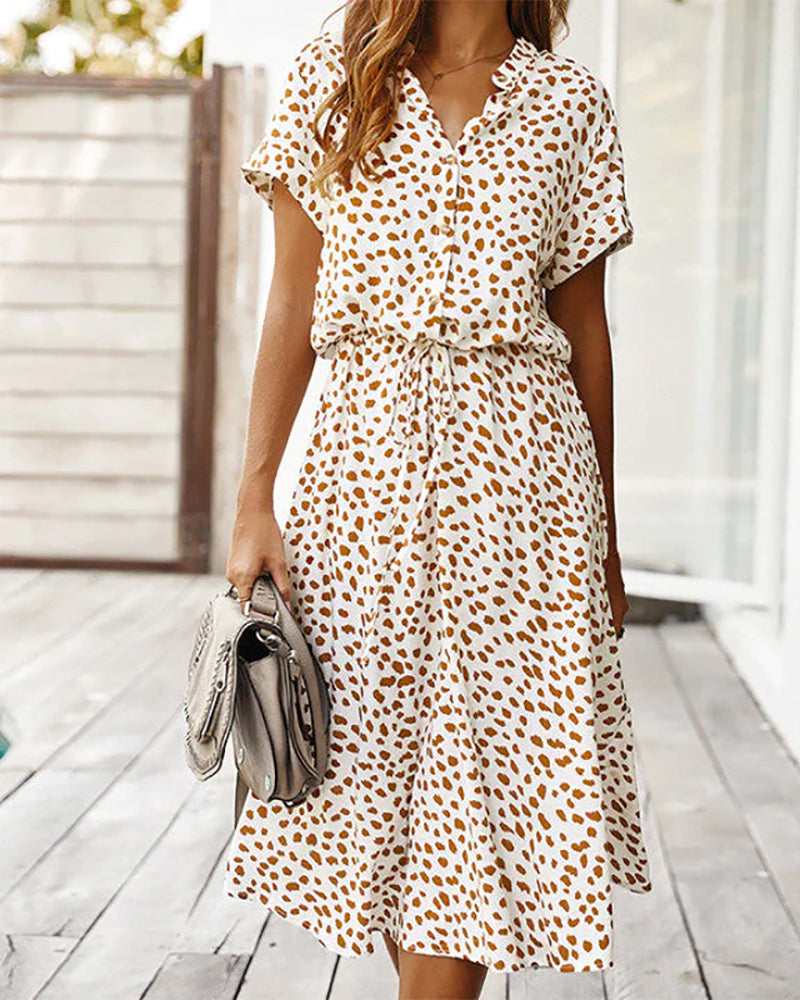 Chic V-Neck Spot Summer Dress for Ladies - OutfitLondon