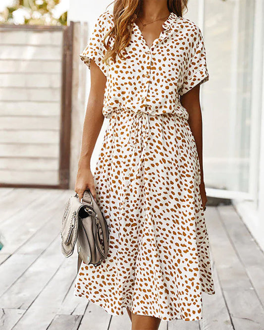 Chic V-Neck Spot Summer Dress for Ladies - OutfitLondon
