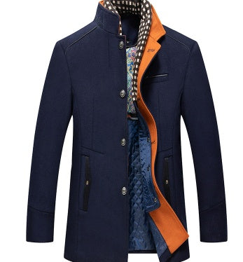 Men's Classic Wool Slim Fit Stand Collar Overcoat