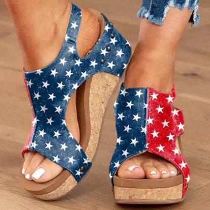 Women's Cork Platform Wedges Slingback Ankle Buckle Strap Sandals