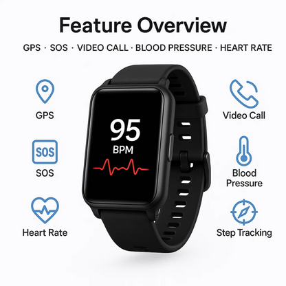 Fall Detection Watch for Seniors - 4G Medical Alarm with GPS & SOS Smart Watch