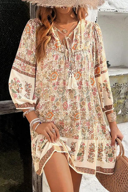 Trendy Floral V Neck Summer Dress - OutfitLondon