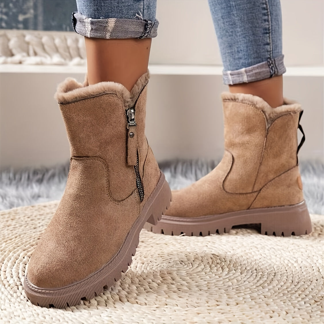 Soft Suede Ankle Boots for Women with Faux Fur Detail - OutfitLondon