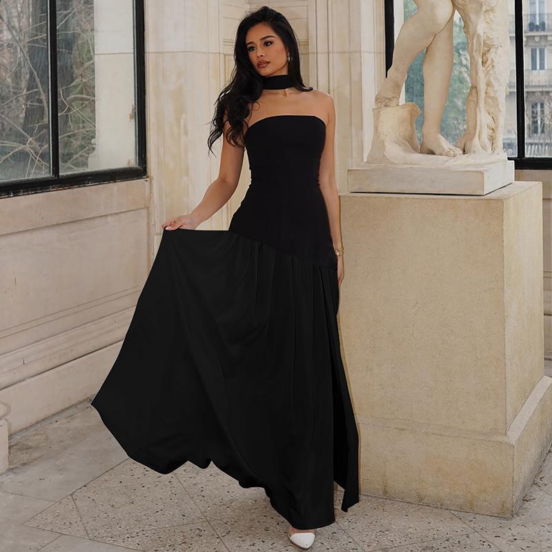 Chic Strapless Fit and Flare Evening Gown Dress