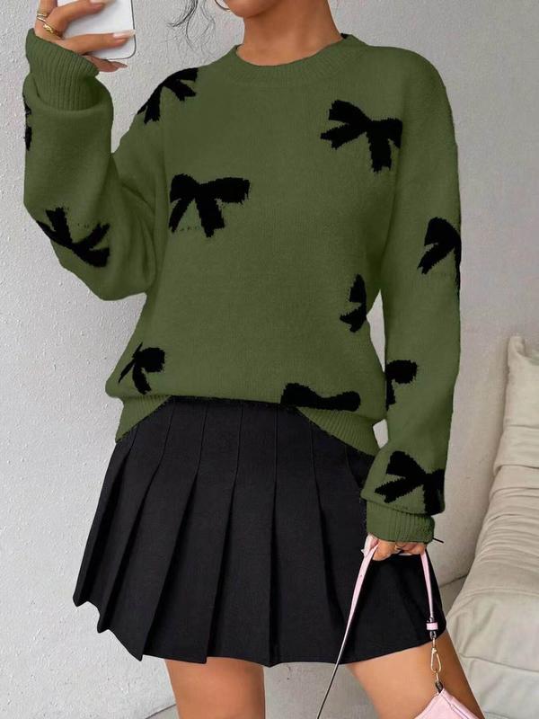 Stylish Bow Pattern Crew Neck Winter Sweater